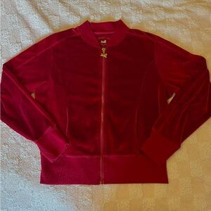 Central Park Red Velour Zip Up Gold Hardware Charm Zipper Size M